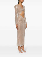 Diag Collar Metallic Mesh Flow Dress Aclosy