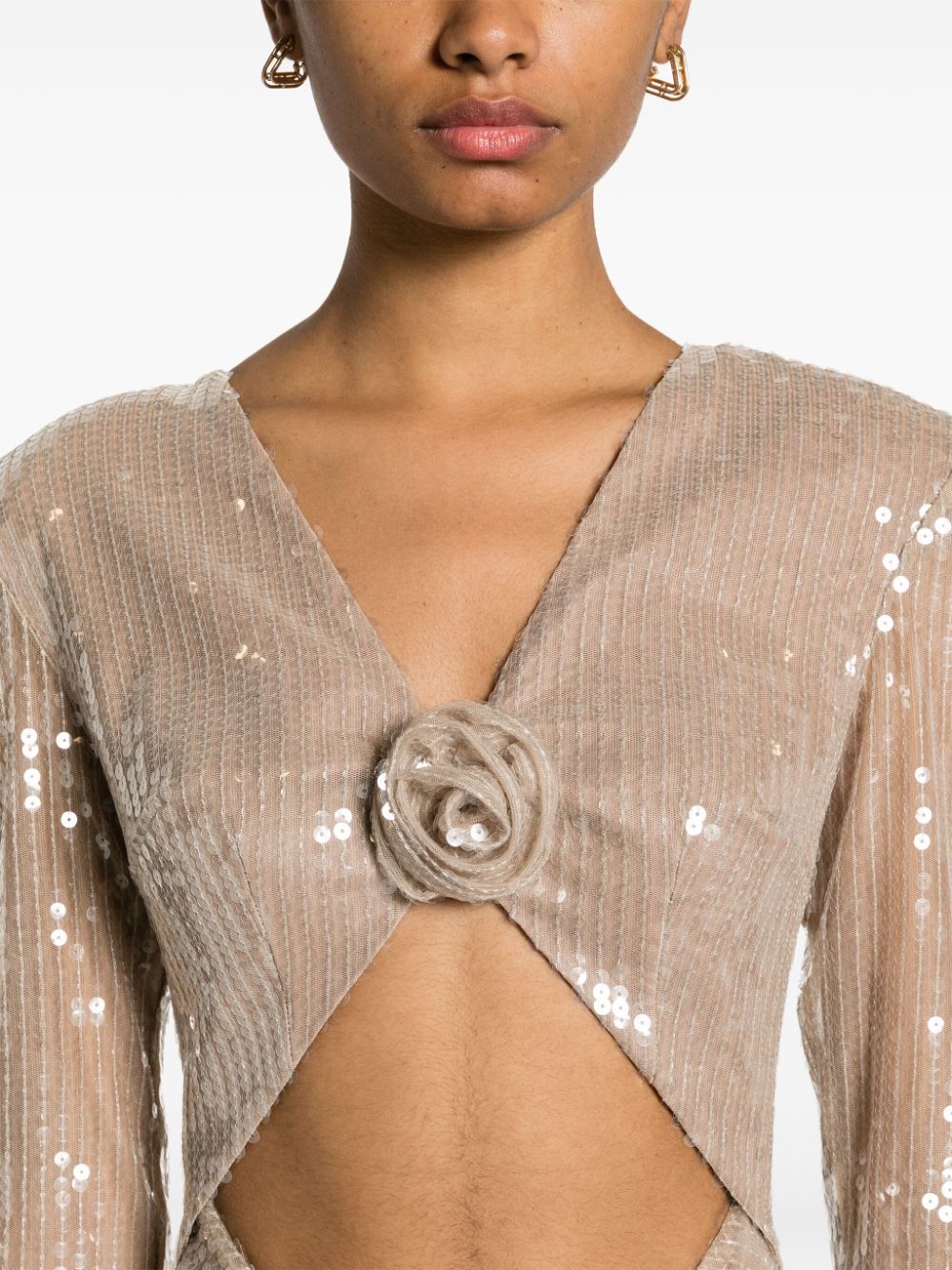 Diag Collar Metallic Mesh Flow Dress Aclosy