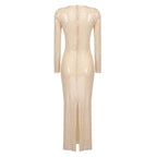 Diag Collar Metallic Mesh Flow Dress Aclosy