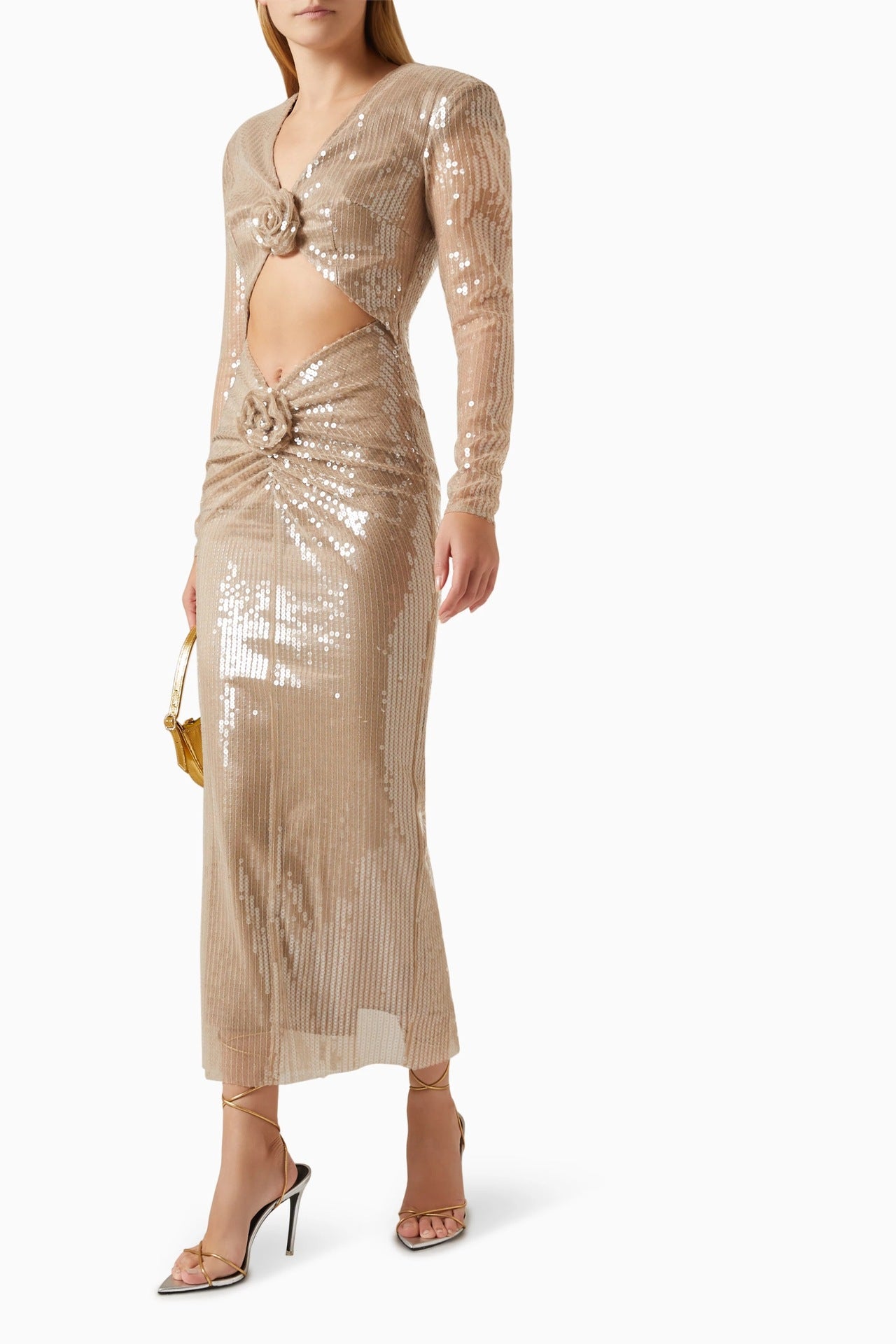 Diag Collar Metallic Mesh Flow Dress Aclosy