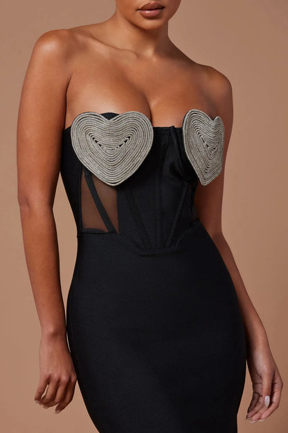 Elena Off Shoulder Corset Heart Style Dress-Black