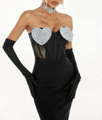 Elena Off Shoulder Corset Heart Style Dress-Black