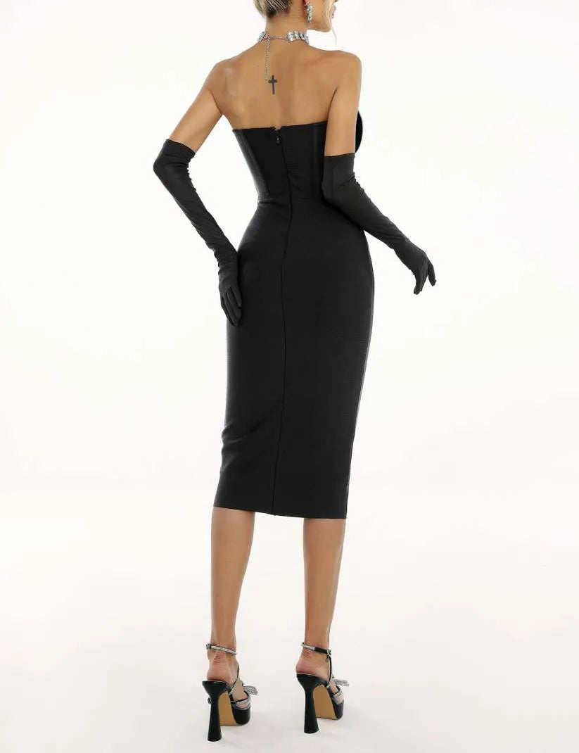 Elena Off Shoulder Corset Heart Style Dress-Black