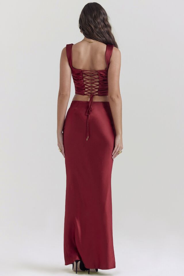 Sexy Satin Lace-Up Backless Corset Maxi Skirt Dress