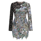 New Sequined Embroidered Round-neck Long-sleeved Dress Hip Skirt For Women Aclosy