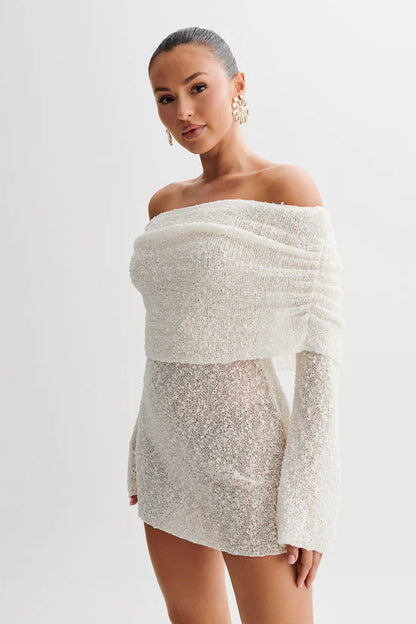 Allure Off Shoulder Mini Knitted Dress