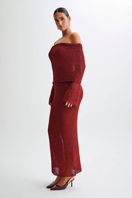 Chic Aerla Off Shoulder Boucle Maxi Dress