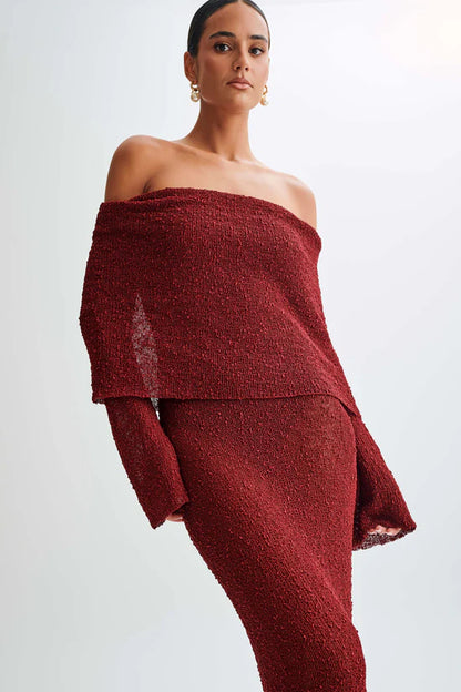 Chic Aerla Off Shoulder Boucle Maxi Dress