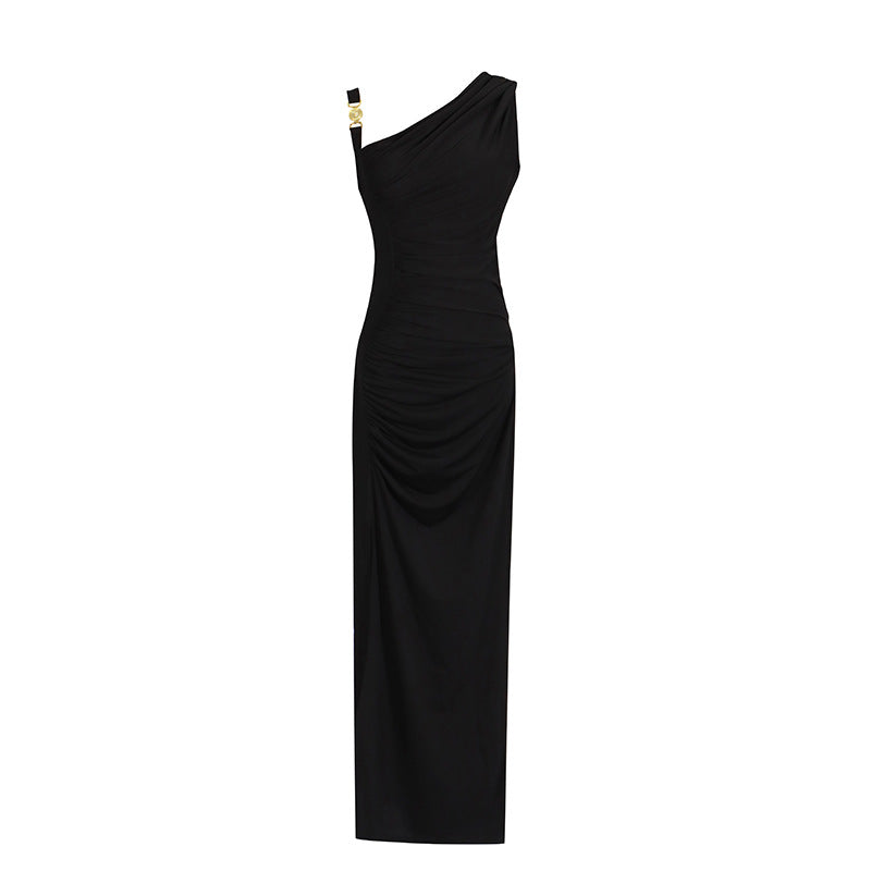 Eleg Satin Maxi Dress-Black