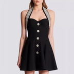 Chic Halter Mini Party Dress-Black