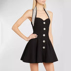 Chic Halter Mini Party Dress-Black