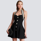 Chic Halter Mini Party Dress-Black