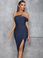 Belika Slit One shoulder Midi Bandage Dress