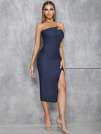 Belika Slit One shoulder Midi Bandage Dress