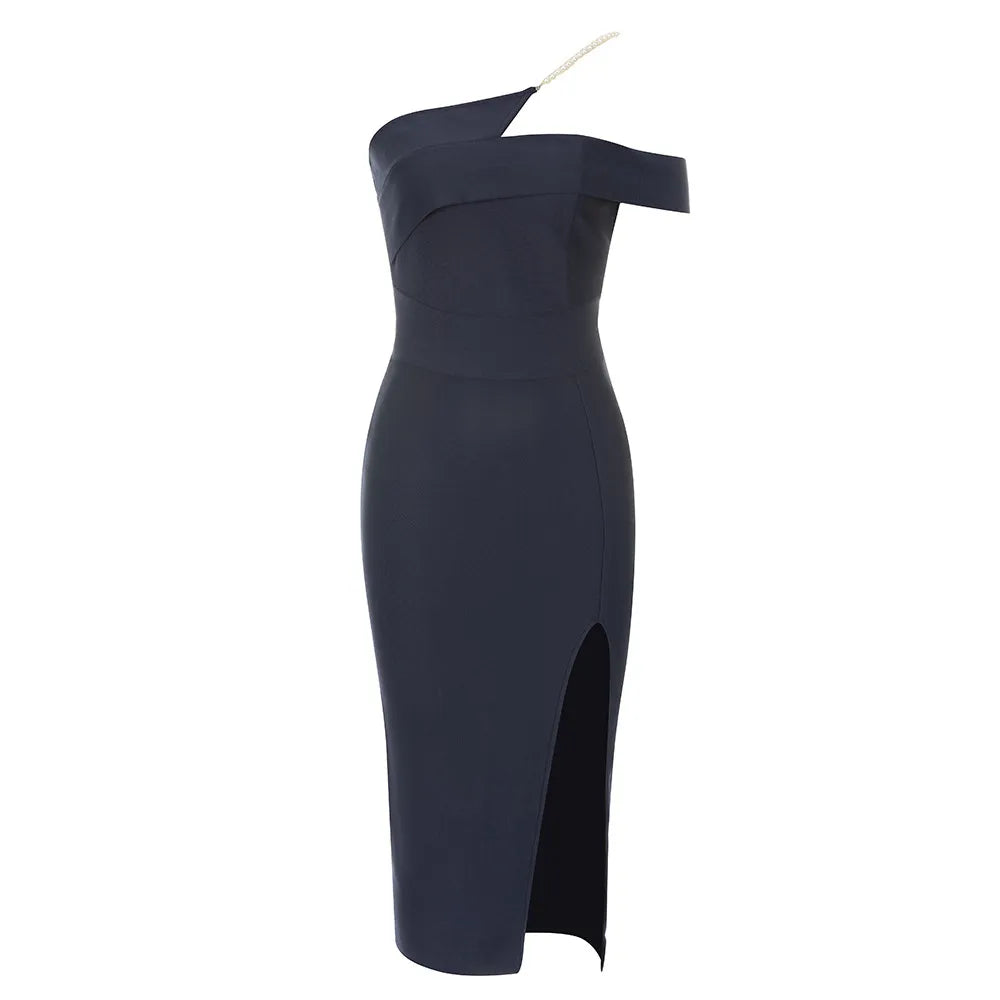 Belika Slit One shoulder Midi Bandage Dress