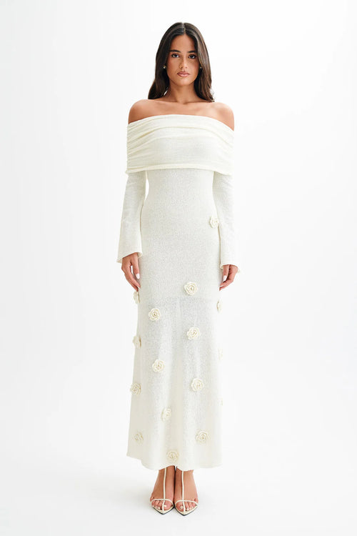 Karika Off Shoulder Knit Rose Maxi Dress