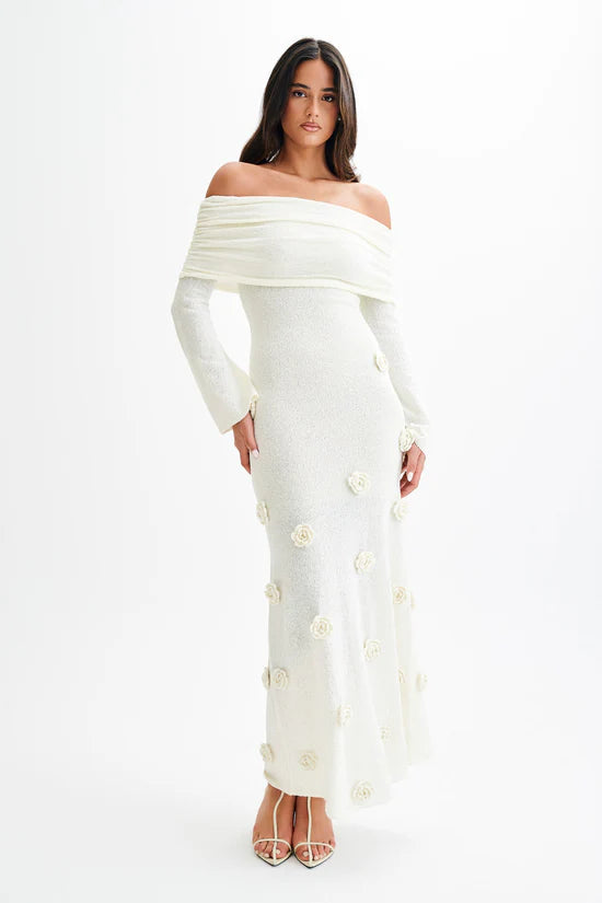Karika Off Shoulder Knit Rose Maxi Dress