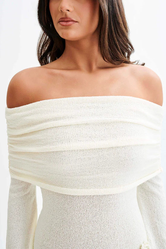 Karika Off Shoulder Knit Rose Maxi Dress