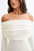 Karika Off Shoulder Knit Rose Maxi Dress