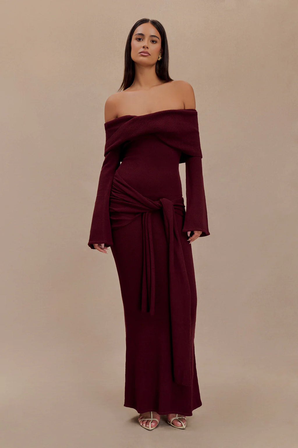 Charmora Off Shoulder Tie Maxi Dress