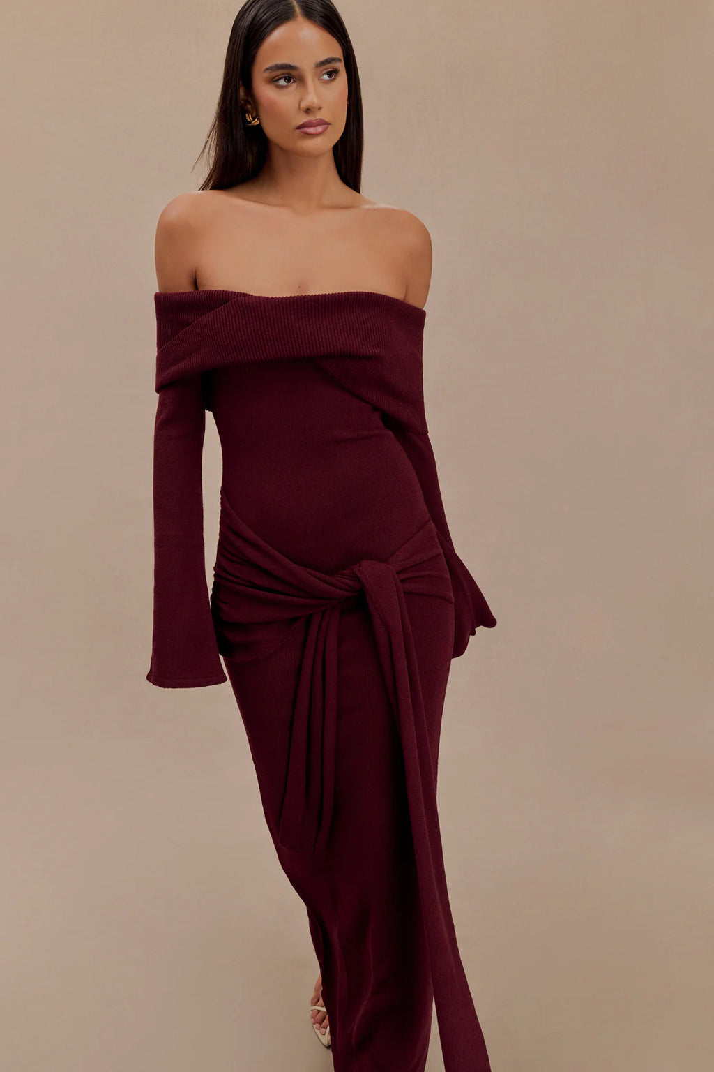 Charmora Off Shoulder Tie Maxi Dress