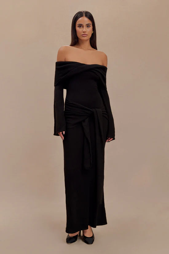 Charmora Off Shoulder Tie Maxi Dress