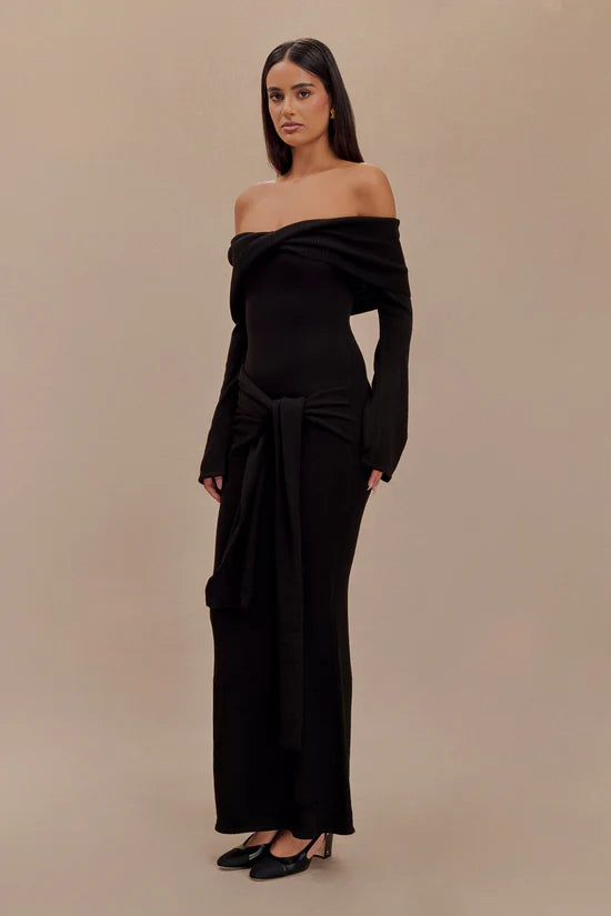 Charmora Off Shoulder Tie Maxi Dress