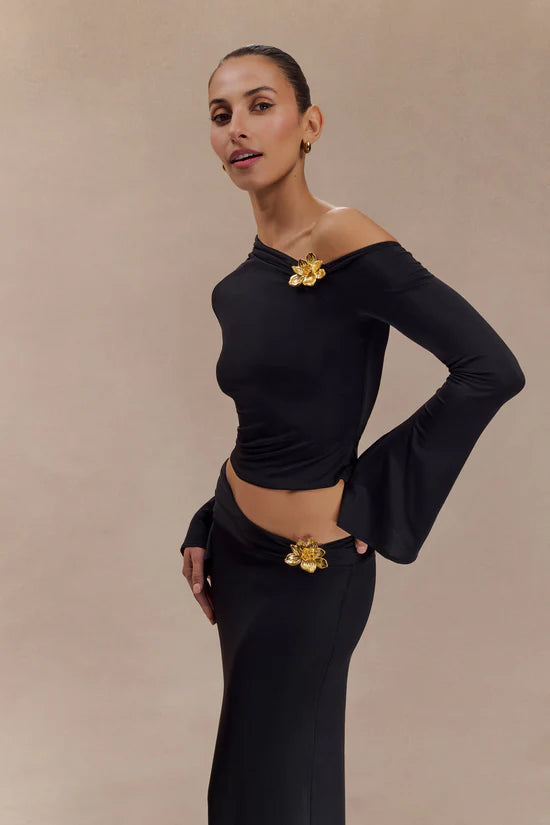 Alaina Asymmetrical Set Gold Detail- Black