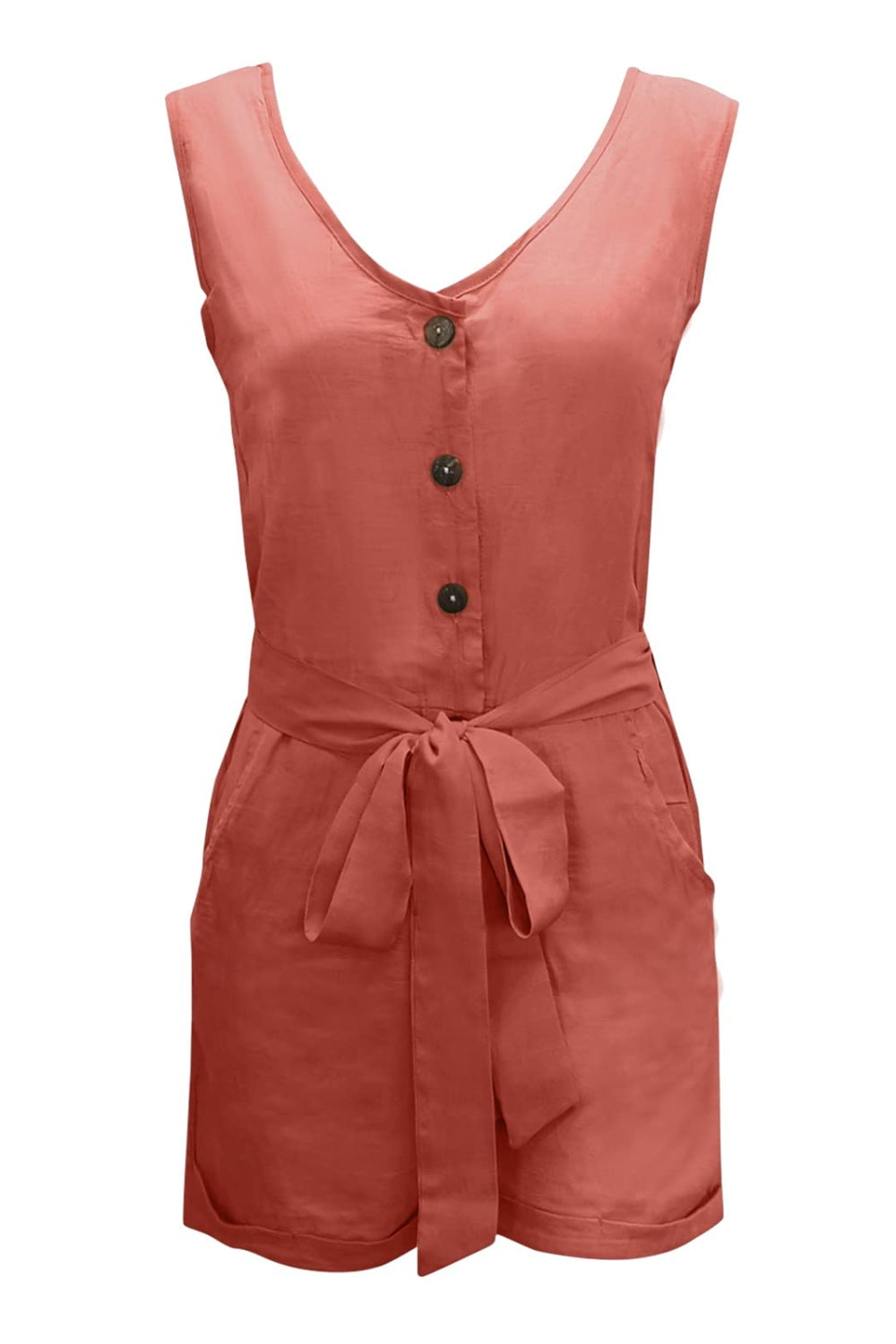 Full Size Tied V-Neck Sleeveless Romper with Pockets Trendsi