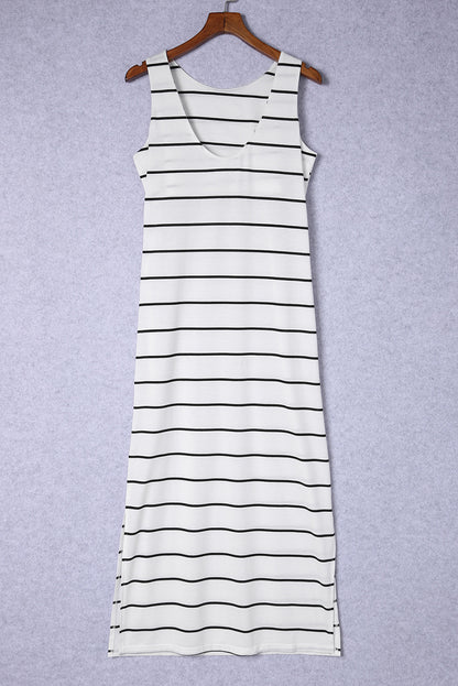 Striped Slit Sleeveless Maxi Dress Trendsi