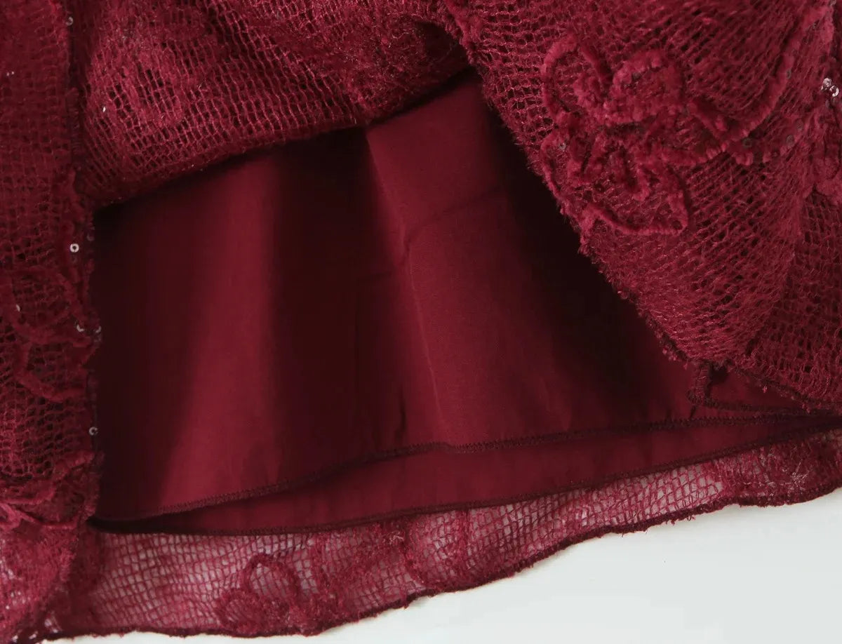 Versia Backless Mesh Flocked Sequin Slip Dress