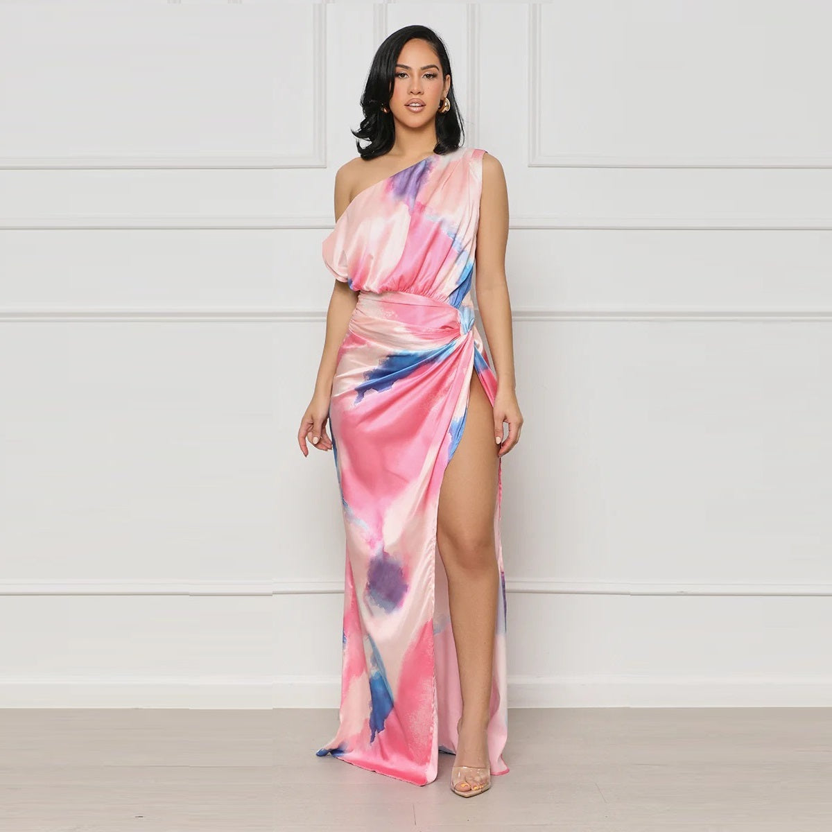 Women's Sleeveless Vibrant Color Gradient Slit Dress Aclosy