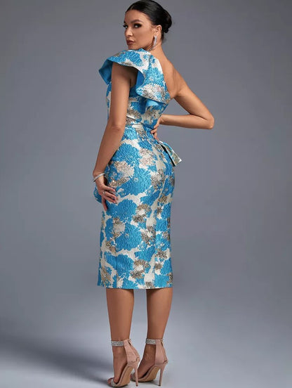 Sexy Elegant Jacquard One Shoulder Short-length Dress High-end Dress Aclosy