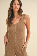 MABLE Sleeveless Knit Crop Jumpsuit with Pockets Trendsi