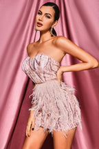 Bust Pink Sequin Bandage Evening Dress aclosy