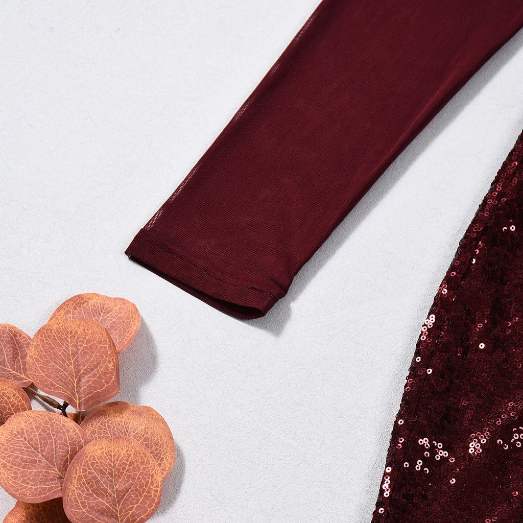 Alisha Sequin Red Mini Sleeved Party dress