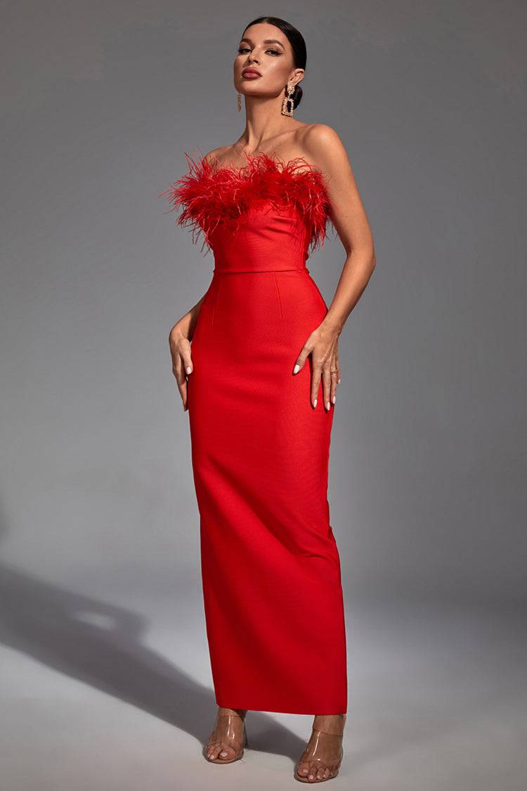 New Ostrich Fur Tube Top Dress For Women aclosy