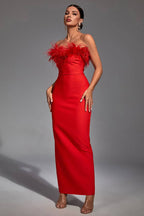 New Ostrich Fur Tube Top Dress For Women aclosy