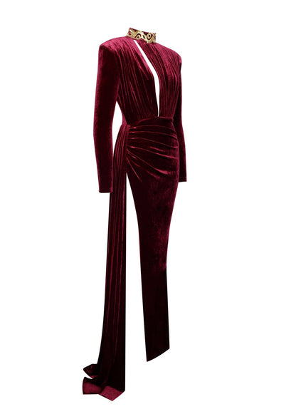 Fashionable Women's Polyester High Neck Sexy Evening Dress aclosy