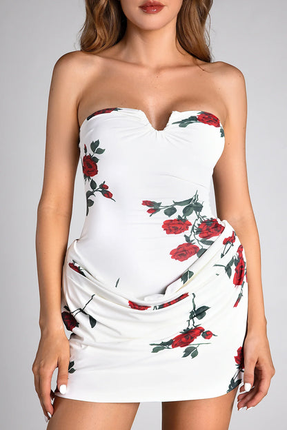 Chic Strapless Rose Mini Party Dress