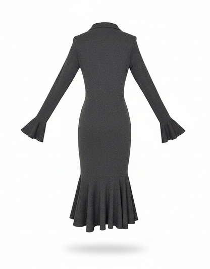 Aluna Half Zip Fishtail Hem Flared Sleeve Dress