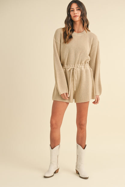 MABLE Round Neck Long Sleeve Sweater Romper Trendsi