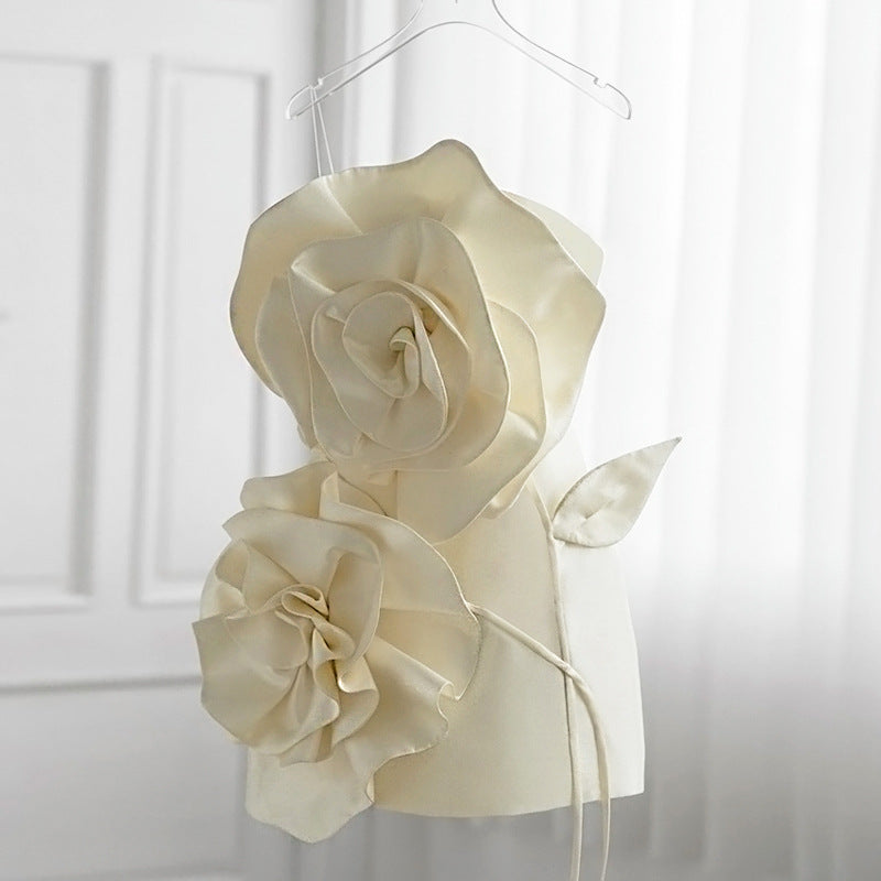 Minority Design Sense Three-dimensional Flower Tube Top Waist Dress Aclosy