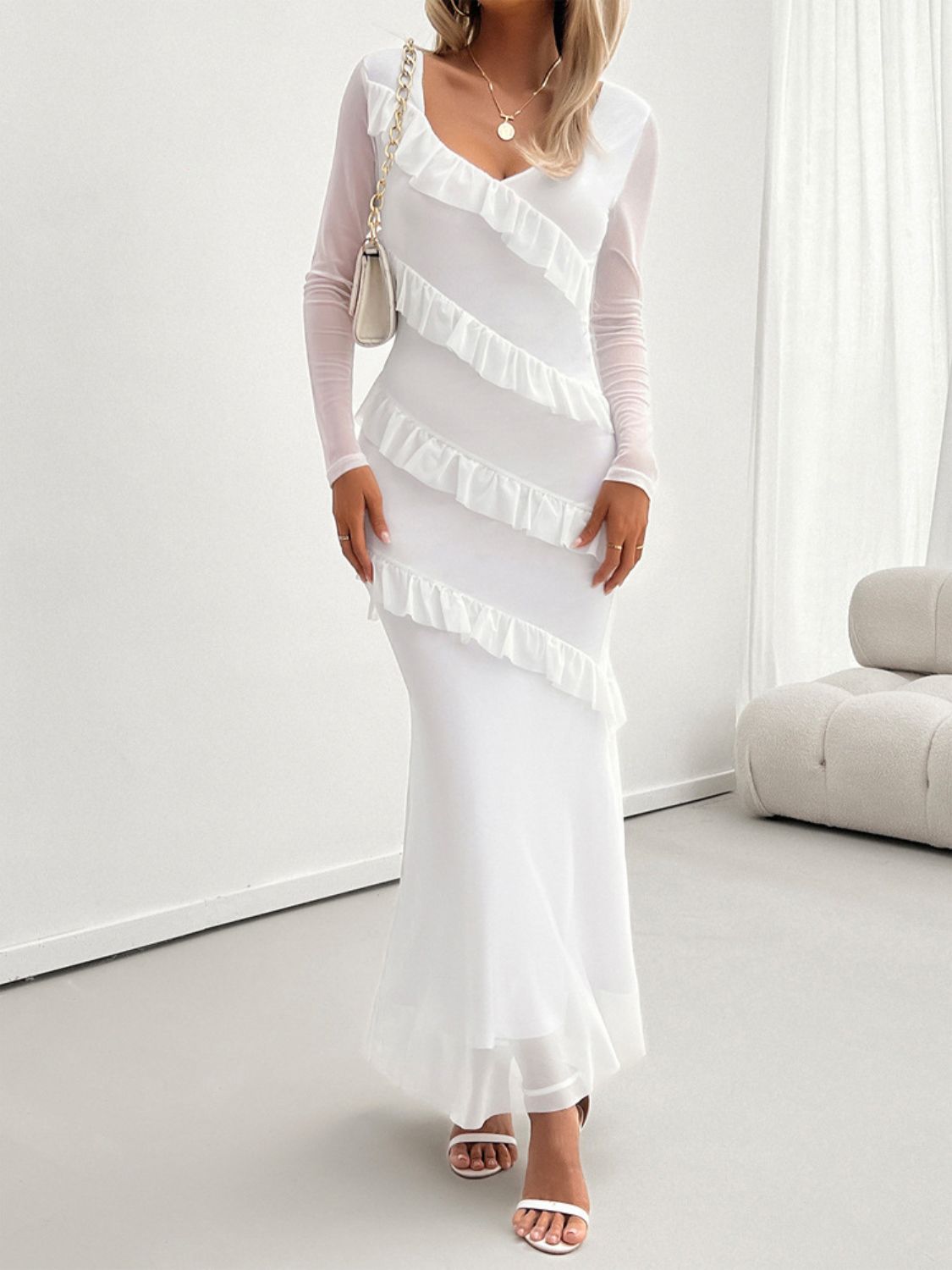 Devine Ruffled Surplice Long Sleeve Maxi Dress Trendsi