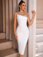 Lady Sexy Diagonal Collar Temperament Bandage One-piece Dress aclosy