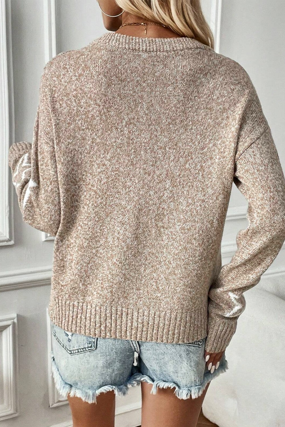 Star Round Neck Dropped Shoulder Sweater Trendsi