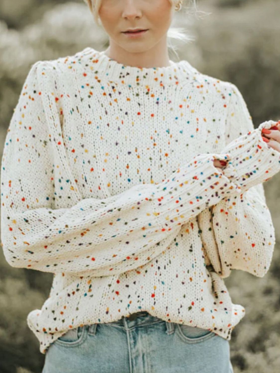 Confetti Round Neck Long Sleeve Sweater Trendsi