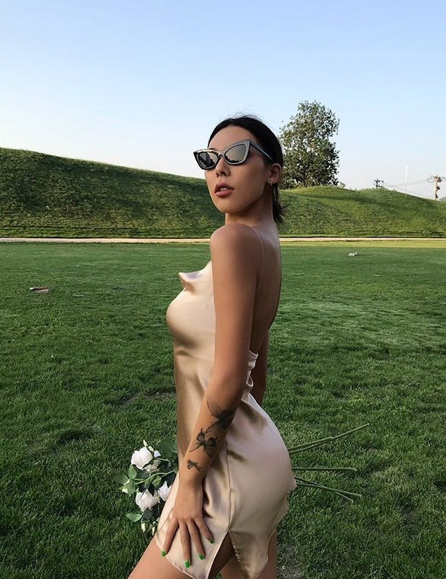 Champagne Banquet Dress Split Suspender Skirt Aclosy