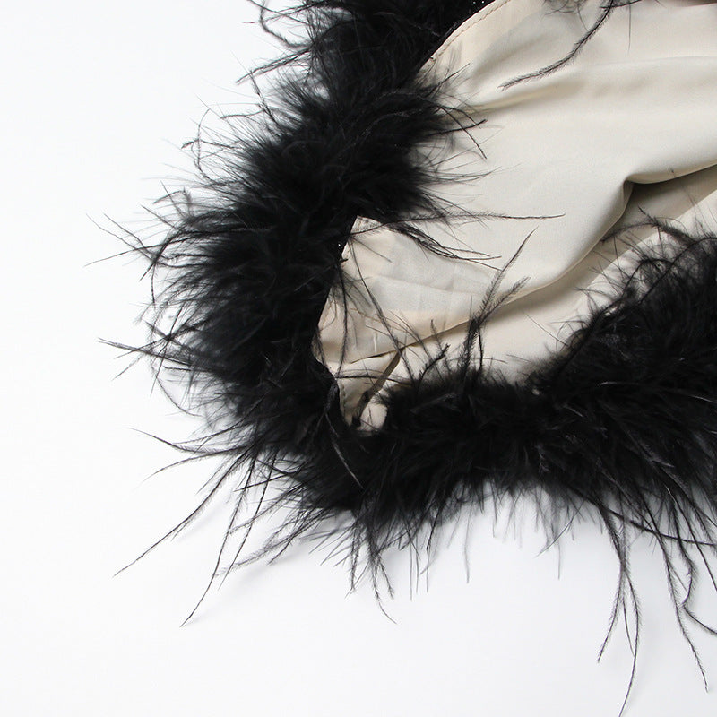Irregular Skirt Ostrich Hair Patchwork Suit Aclosy