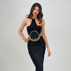 Women's Graceful And Fashionable Sunken Stripe Chain Halter Lace-up Sleeveless Dress aclosy